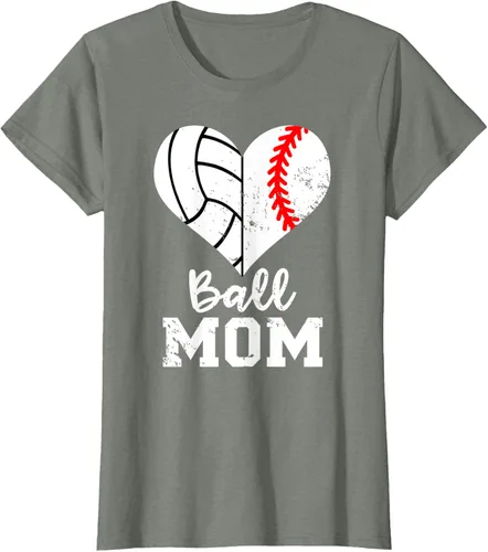 Vista 12 de Ball Mom Heart Funny Baseball Voleibol Mom - Camiseta para mamá, Negro, S