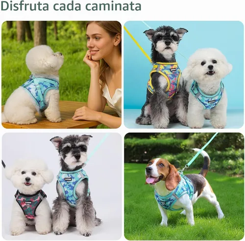 Vista 6 de Arnés Step-in para perro con conjunto de correa, ajustable suave acolchado y malla transpirable para perro de tamaño pequeño, reflectante sin Verde