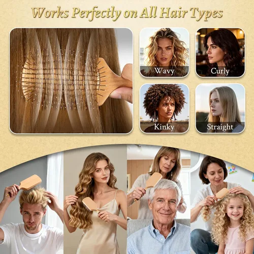 Vista 5 de BFWood Cepillo de pelo de paleta con cerdas de acero, cepillo de pelo de metal, ayuda al crecimiento del cabello y masaje del cuero cabelludo