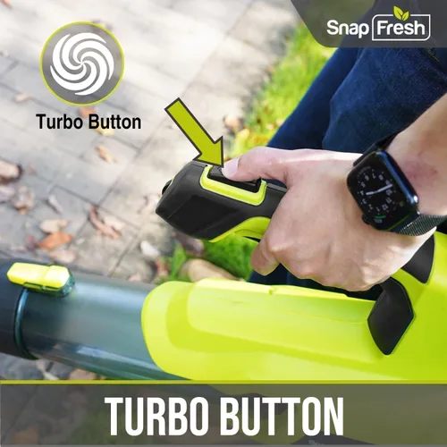 Vista 6 de SnapFresh Soplador de hojas sin escobillas de 20V inalámbrico - 550 CFM/193 KM/H Batería de 4.0Ah*2 Soplador de hojas con cargador rápido