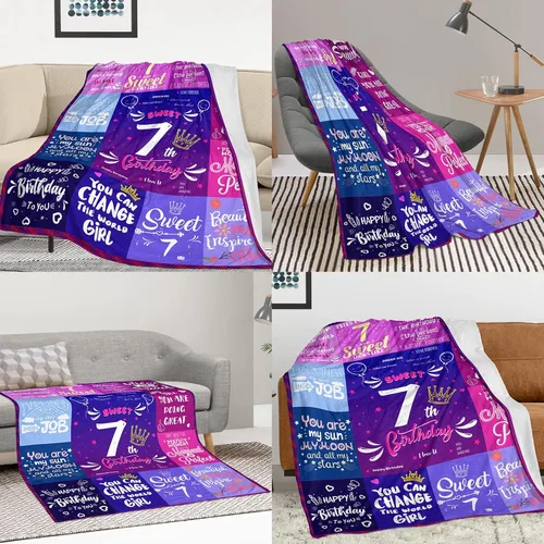 Vista 7 de Manta de Regalo de Cumpleaños para Niña de 7 Años 152x127 cm, Regalos de Cumpleaños para Niñas de 7 Años, Regalos Lindos para Hermanas, Mantas
