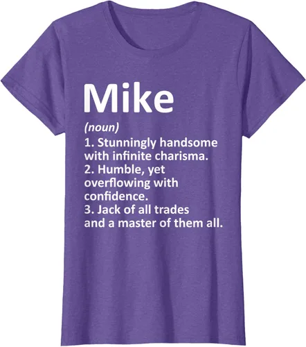Vista 24 de MIKE Definition - Camiseta divertida para regalo de cumpleaños con nombre personalizado, Negro, S