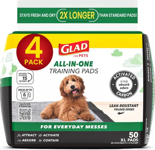 Vista 10 de Glad Almohadillas para cachorros de carbón negro para mascotas, almohadillas desechables súper absorbentes para orina de perro, almohadillas