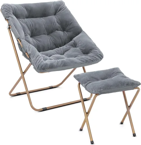 Vista 22 de Cómoda silla con platillo, silla de sala de estar, silla plegable acolchada suave de piel sintética, silla de luna cómoda para sala de estar