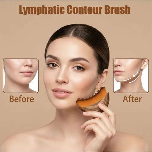 Vista 2 de Cepillo facial de contorno linfático, cepillo de drenaje facial linfático, suave, orgánico, reduce la hinchazón, mejora la piel y el resplandor