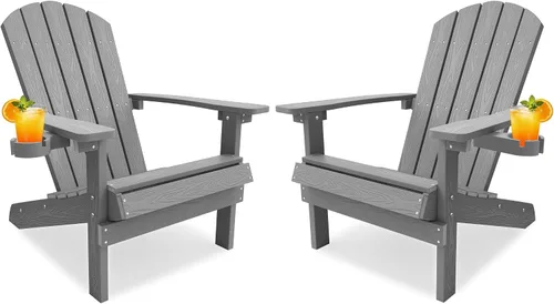 Vista 14 de YEFU Silla Adirondack de plástico resistente a la intemperie, sillas de patio con instalación fácil en 5 pasos, se ve exactamente como madera real