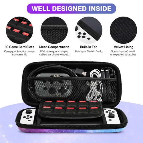 Vista 5 de MoKo Carrying Case for Nintendo Switch OLEDNintendo Switch, Hard Shell Portable Travel Case with 10 Game Card Slots, Gorgeous Starry Sky