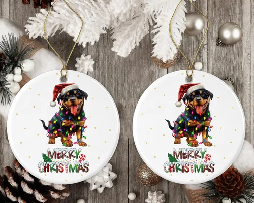 Vista 2 de Rottweiler Ornamento, Adorno de Feliz Navidad, Regalo de Adopción de Perro, Adorno Rottweiler Primera Navidad, Adornos conmemorativos para perros