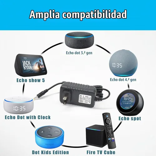 Vista 5 de Cable de alimentación de repuesto de 15 W para Alexa Dot 3ª generación/4ª generación/5ª generación/Kids Edition/TV Cube/Show 5/Echo