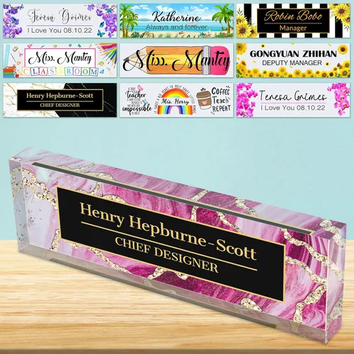 Vista 30 de Placa de nombre de escritorio personalizada de bloque de acrílico personalizado para oficina, placa de escritorio personalizada, decoración