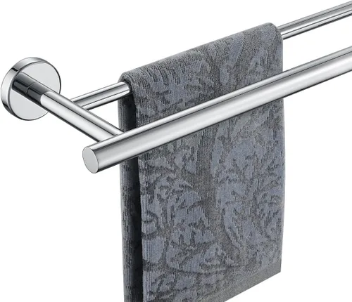 Vista 10 de JQK Barra Doble para Toallas Dorada, 15 Pulgadas de Acero Inoxidable 304 Gruesa de 0.8mm Soporte para Toallas para Baño y Toallas de Mano, Montaje