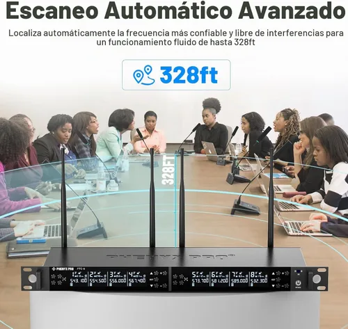 Vista 2 de Phenyx Pro Sistema de Micrófono Inalámbrico para Conferencias de 8 Canales, Micrófono Inalámbrico de Podio con 8x25 Frecuencias UHF, Escaneo