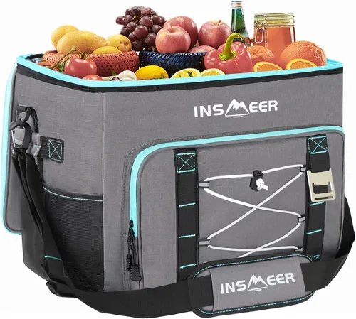 Vista 9 de INSMEER Bolsa térmica térmica térmica grande de 90 latas/55 L, enfriador de lados suaves con correa para el hombro, enfriadores plegables, enfriador