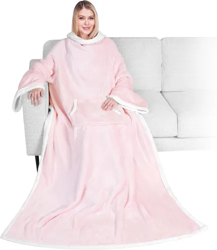 Vista 10 de PAVILIA Manta Sherpa Vestible con Mangas y Bolsillo, Manta Corporal Envolvente Gruesa de Felpa Acogedora para Adultos Mujeres Hombres, Regalo