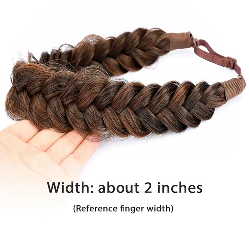 Vista 2 de Diadema ancha y despeinada de 2 mechones de cabello sintético trenzado, accesorio de belleza para mujeres y niñas, 62g/2.1 oz (caoba)