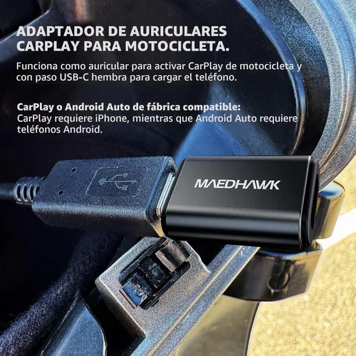Vista 2 de MaedHawk Adaptador de auriculares Bluetooth CarPlay para motocicleta Bypass