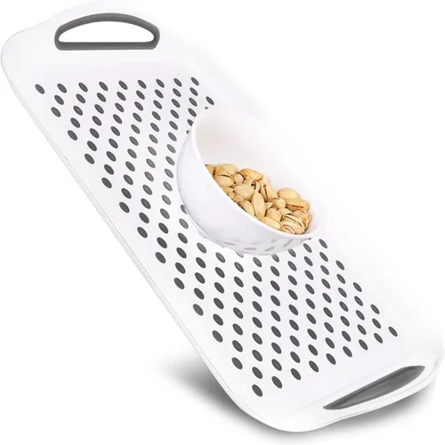 Vista 9 de Bandeja rectangular antideslizante para servir con asas de fácil agarre. Nubs de silicona en bandeja de plástico antideslizante para alimentos