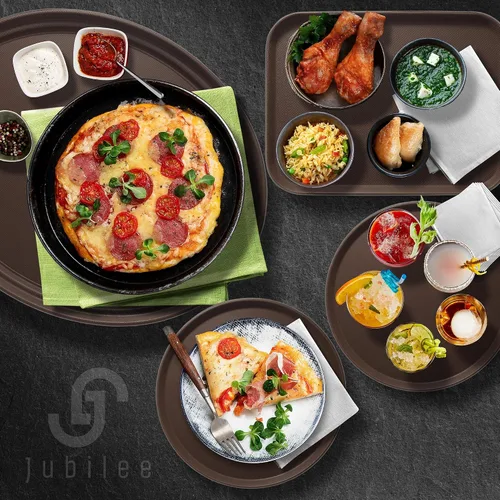 Vista 6 de Jubilee Bandejas redondas de 14 pulgadas para servicio de restaurante (juego de 2), color marrón, bandeja antideslizante certificada NSF