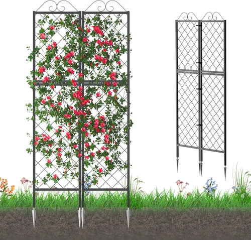 Vista 12 de Zhongma Paquete de 4 enrejados de metal de 24 pulgadas para plantas en macetas que trepan, interior y exterior, enrejado de soporte para plantas