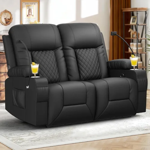 Vista 14 de Furnimat Juego de sofá reclinable con 2+1 piezas para sala de estar, sofá reclinable de 2 plazas en cuero, 1 silla reclinable con asiento de sofá