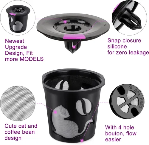 Vista 3 de Tazas reutilizables K para K-Mini/K-Duo/K-Express, pack de 2 Tazas K reutilizables para cápsulas de café K-eurig, tazas K rellenables sin BPA