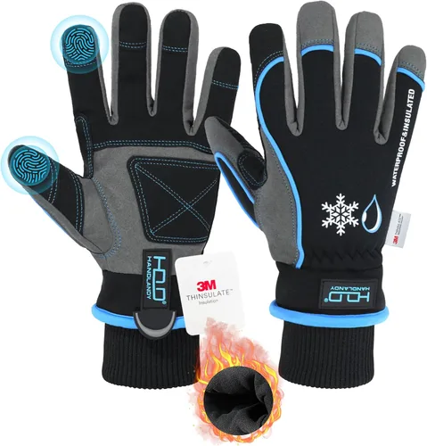 Vista 20 de Guantes de trabajo con aislamiento impermeable, guantes térmicos de invierno para hombres y mujeres, compatible con pantalla táctil, guantes de Azul