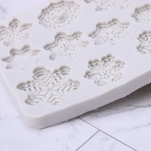 Vista 8 de Molde de silicona para pastel de fondant de copo de nieve de Navidad, molde de caramelo de chocolate, decoración de bricolaje, decoraciones