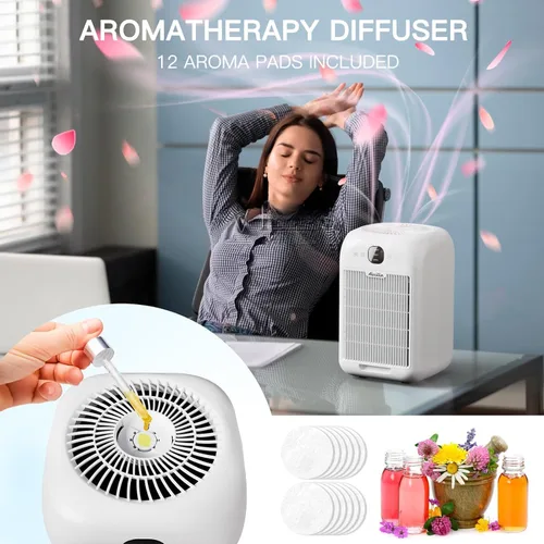 Vista 7 de Aircillin Purificadores de aire para el dormitorio del hogar de hasta 908 pies cuadrados, purificadores de aire con filtro HEPA, aromaterapia, botón