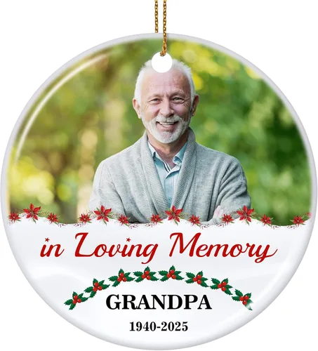 Vista 9 de Adornos de Navidad Personalizados 2025 de Cerámica con Imagen y Texto Personalizados, Ornamento Colgante, Decoraciones Personalizadas para Árbol