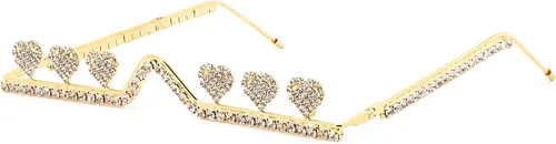 Vista 12 de Naimo Gafas de sol cristalinas brillantes de la mitad del marco de las gafas de sol del Rhinestone Marco de oro con diamantes de imitación