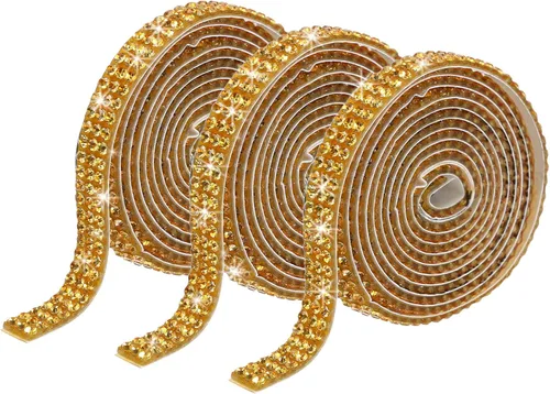 Vista 33 de MECCANIXITY 3 rollos de cinta de diamantes de imitación autoadhesiva de 3 yardas y 0.315 in para proyectos de artes y manualidades, pasteles de Beige