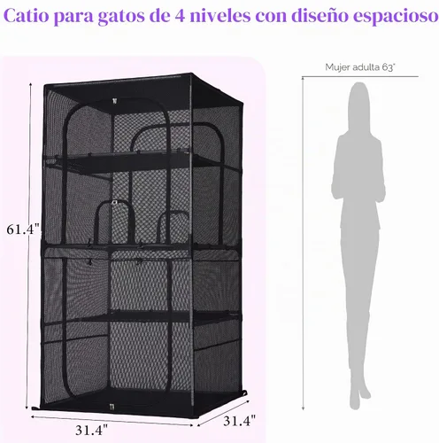 Vista 3 de Catio - Jaula grande para gatos con ventana de 61.4 pulgadas de alto