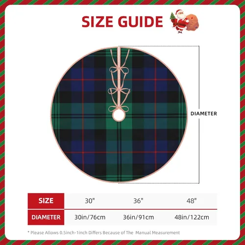 Vista 4 de Falda de árbol de Navidad de 48 pulgadas, diseño de clan Urquhart Tartán azul y verde, falda de árbol de Navidad a cuadros escoceses para fiestas
