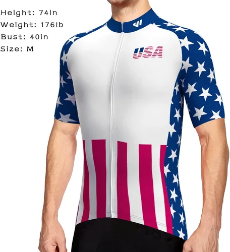 Vista 2 de Lo.gas Camiseta de ciclismo de EE. UU. para hombre, manga corta, para ciclismo, con bandera estadounidense, ropa de bicicleta de carretera