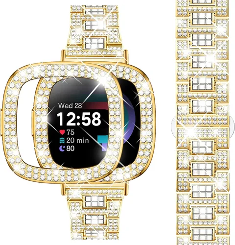 Vista 16 de Dsytom Bling Banda de Reloj Elegante Compatible con Fitbit Versa 4, Sense 2, Versa 3, Sense - Correa Linda con Funda Protectora de Rinstone