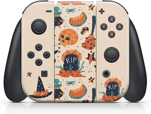 Vista 8 de Acky Design Spooky Halloween Nintendo Switch Skin Wrap Cover - Pumpkin Theme Compatible With Joy-Con, Console, Dock - Premium Vinyl 3M Full Wrap