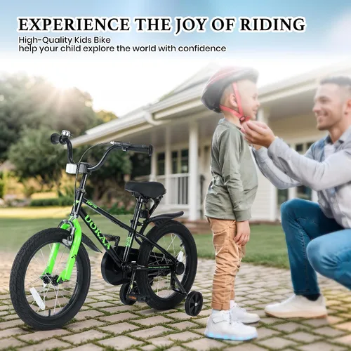Vista 5 de Bicicleta para niños de 14 16 pulgadas para niños y niñas de 3 a 7 años, bicicleta para niños con ruedas de entrenamiento, freno de mano y pie