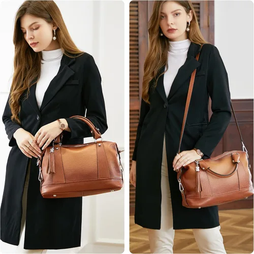 Vista 9 de Heshe - Bolsa de hombro de piel para mujer, con asa superior, bolsa cruzada