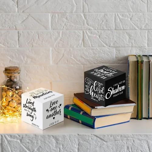 Vista 7 de 2 piezas de mini letreros de madera con versículos bíblicos, decoración cristiana "Be Still and Know", letrero religioso de escritura en madera