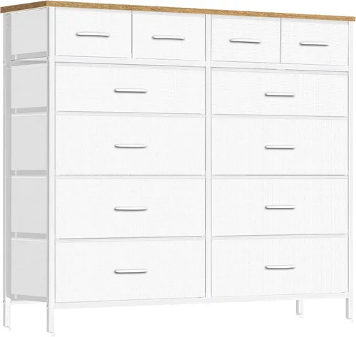 Vista 10 de VASICAR Cómoda grande para dormitorio con 12 cajones profundos, cómoda de tela alta, cómoda para armario, guardería, sala de estar, lavandería Negro