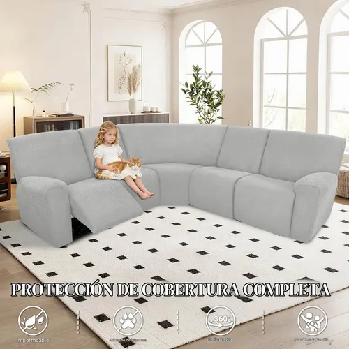 Vista 2 de Fundas para sofá modular reclinable, impermeable, en forma de L, lavable, para sofá reclinable en forma de L, súper elásticas, suaves, para esquinas