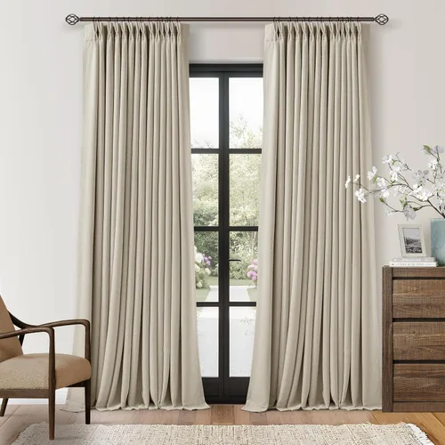 Vista 105 de Juego de 2 paneles de cortinas plisadas negras de 80 pulgadas para sala de estar, cortinas plisadas de lino con forro de 80 pulgadas de largo, 100%