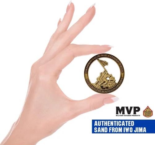Vista 7 de Moneda de desafío USMC del Cuerpo de Marines Iwo Jima con arenas reales de Iwo Jima - Regalos del Cuerpo de Marines Negocio propiedad