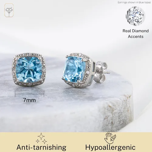 Vista 3 de Pendientes de tuerca de 0.276in con forma de diamante y piedra preciosa de corte cojín en plata de ley