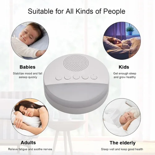 Vista 4 de Máquina de sonido para dormir con 20 sonidos relajantes, luz nocturna y temporizador inteligente para la relajación del sueño