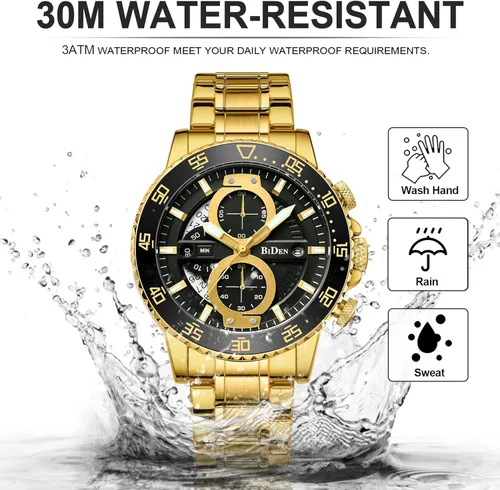 Vista 5 de Relojes para hombre cronógrafo 3ATM impermeable con fecha analógica de cuarzo relojes de pulsera para hombre