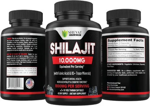 Vista 2 de Shilajit Cápsulas de 22000 mg y más de 85 minerales traza para energía y apoyo inmunológico, shilajit orgánico para hombres y mujeres, pastillas