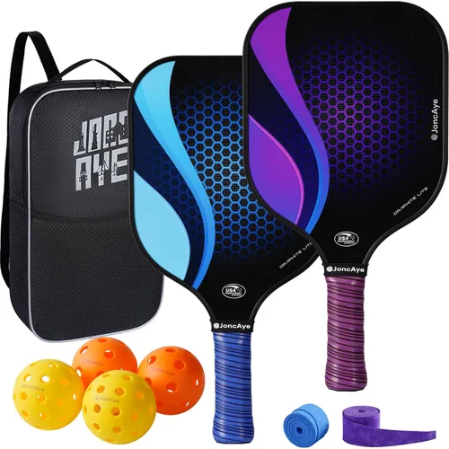 Vista 14 de JoncAye Pickleball Paddles Set of 4 or 2, USAPA Approved Fiberglass Rackets with Outdoor Indoor Balls, Bag, Overgrip, Lightweight for Family