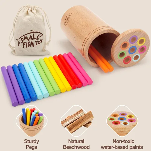 Vista 3 de Juguetes Montessori para niños de 1 a 3 años: Juguetes de aprendizaje de madera para clasificar colores para niños pequeños de 1, 2 y 3 años