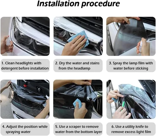 Vista 6 de Película de tinte de luz de automóvil de 12 x 48 pulgadas, protector de vinilo cortable y elástico, calcomanías autoadhesivas que no dejan marcas